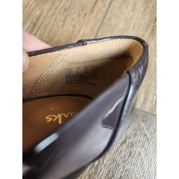 Clarks Womens Tatah Sofia Pump Heels Size 8 Plum Brown Patent Leather - Picture 4 of 9